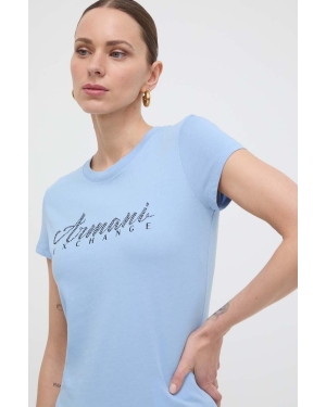 Armani Exchange t-shirt bawełniany kolor turkusowy