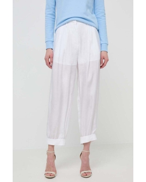 Armani Exchange spodnie damskie kolor biały proste high waist