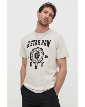 G-Star Raw t-shirt męski kolor beżowy z nadrukiem