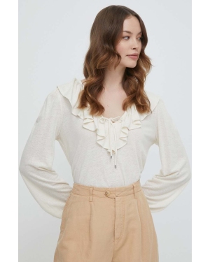 Lauren Ralph Lauren bluzka lniana kolor beżowy gładka