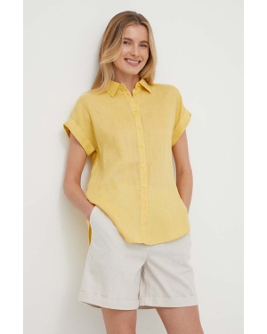 Lauren Ralph Lauren koszula lniana kolor żółty relaxed z kołnierzykiem klasycznym