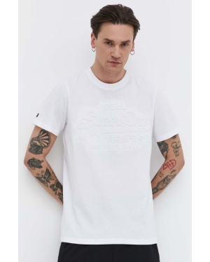 Superdry t-shirt bawełniany męski kolor biały z aplikacją