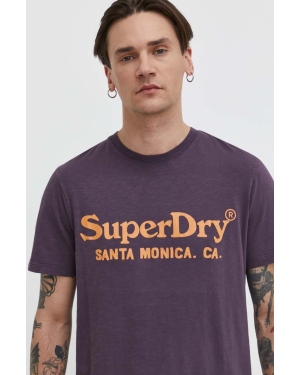 Superdry t-shirt bawełniany męski kolor fioletowy z nadrukiem