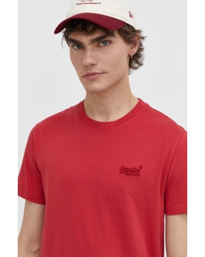 Superdry t-shirt bawełniany męski kolor czerwony z aplikacją