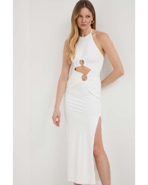 Bardot sukienka kolor biały maxi prosta