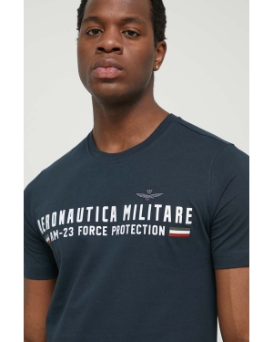 Aeronautica Militare t-shirt bawełniany męski kolor niebieski z nadrukiem