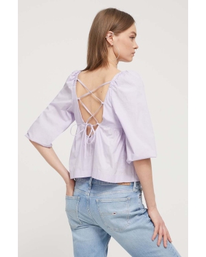 Tommy Jeans bluzka bawełniana damska kolor fioletowy wzorzysta