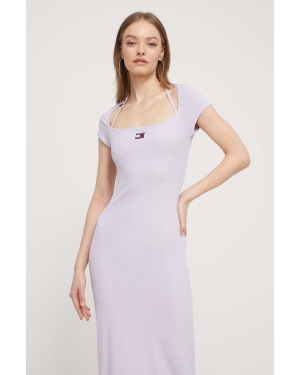 Tommy Jeans sukienka kolor fioletowy midi dopasowana