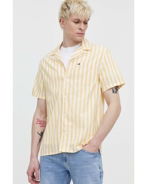 Tommy Jeans koszula z domieszką lnu kolor żółty regular