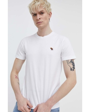 Abercrombie & Fitch t-shirt bawełniany męski kolor biały gładki