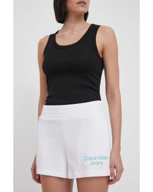 Calvin Klein Jeans szorty bawełniane kolor biały z nadrukiem high waist J20J223136
