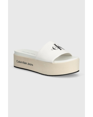 Calvin Klein Jeans klapki FLATFORM SANDAL MET damskie kolor biały na platformie YW0YW01036