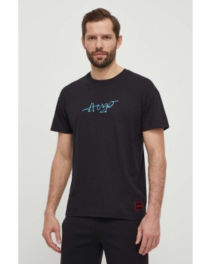 HUGO t-shirt męski kolor czarny z nadrukiem