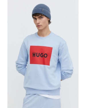 HUGO bluza bawełniana męska kolor niebieski z nadrukiem 50467944