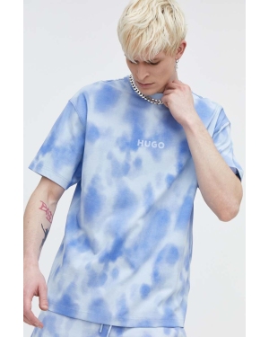 HUGO t-shirt bawełniany męski kolor niebieski wzorzysty 50509986