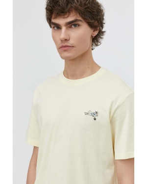 Solid t-shirt bawełniany męski kolor żółty z aplikacją