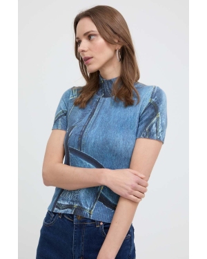 Versace Jeans Couture sweter damski kolor niebieski z półgolfem 76HAFM08 CMH38
