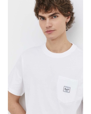 Herschel t-shirt bawełniany męski kolor biały gładki