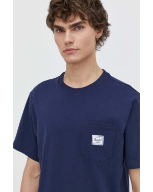 Herschel t-shirt bawełniany męski kolor granatowy gładki