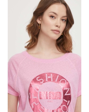 Mos Mosh t-shirt z domieszką lnu kolor różowy