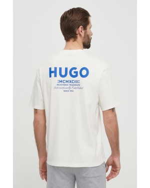 Hugo Blue t-shirt bawełniany męski kolor beżowy z nadrukiem 50509776