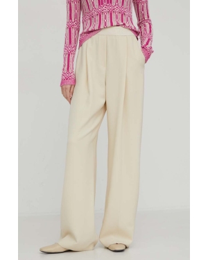 Stine Goya spodnie Ciara damskie kolor beżowy szerokie high waist SG5796