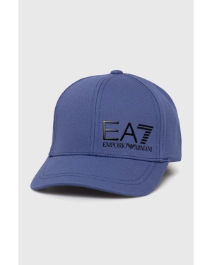 EA7 Emporio Armani czapka z daszkiem bawełniana kolor niebieski z nadrukiem