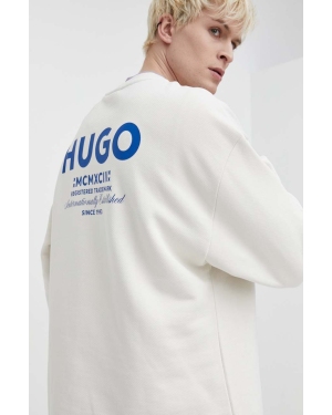 Hugo Blue bluza bawełniana męska kolor beżowy z nadrukiem 50510732