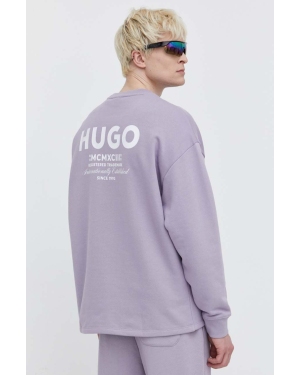Hugo Blue bluza bawełniana męska kolor fioletowy z nadrukiem 50510732