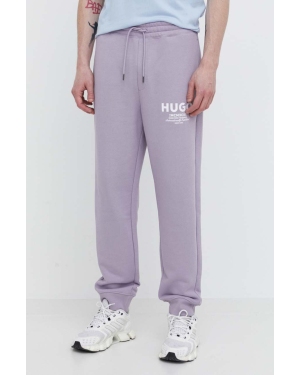 Hugo Blue spodnie dresowe bawełniane kolor fioletowy z nadrukiem