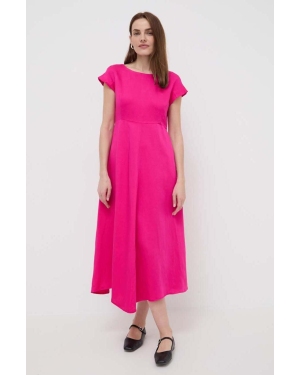 Weekend Max Mara sukienka z domieszką lnu kolor różowy maxi rozkloszowana