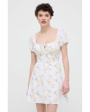 Hollister Co. sukienka lniana kolor biały mini rozkloszowana