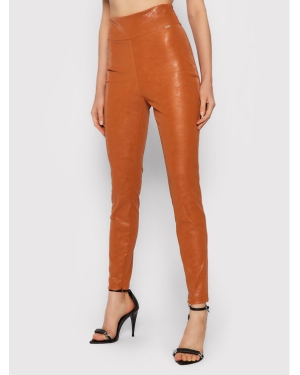 Guess Spodnie z imitacji skóry Priscilla W1BB08 WE5V0 Pomarańczowy Extra Slim Fit