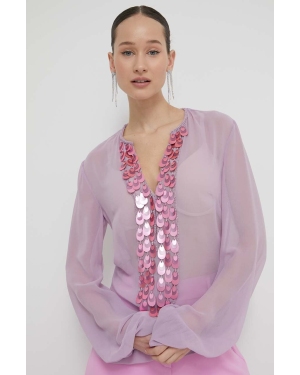 Blugirl Blumarine bluzka damska kolor fioletowy z aplikacją
