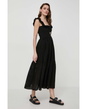 Twinset sukienka bawełniana kolor czarny midi rozkloszowana