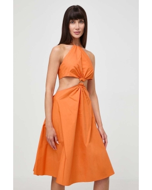 Twinset sukienka bawełniana kolor pomarańczowy midi rozkloszowana