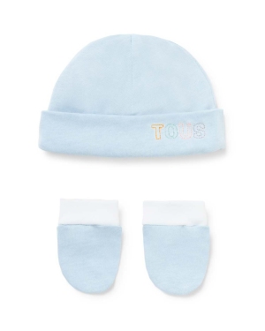 Tous czapka i rękawiczki dziecięce kolor niebieski z cienkiej dzianiny bawełniana