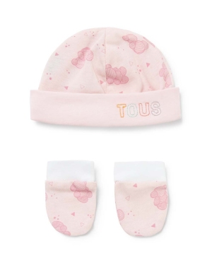 Tous czapka i rękawiczki dziecięce kolor różowy z cienkiej dzianiny bawełniana