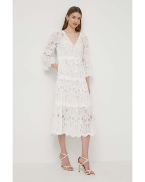 Luisa Spagnoli sukienka bawełniana PIGNA kolor biały midi rozkloszowana 540712
