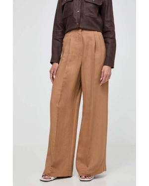Weekend Max Mara spodnie z lnem kolor brązowy szerokie high waist