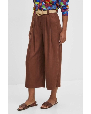 Medicine spodnie damskie kolor brązowy fason culottes high waist