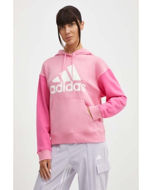 adidas bluza bawełniana damska kolor różowy z kapturem z nadrukiem IR5450