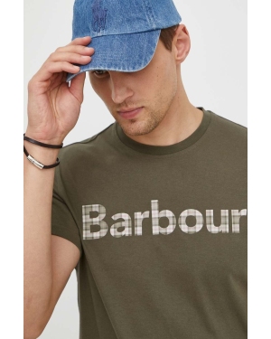 Barbour t-shirt bawełniany męski kolor zielony z nadrukiem