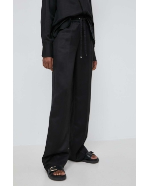 BOSS spodnie z domieszką lnu kolor czarny proste high waist