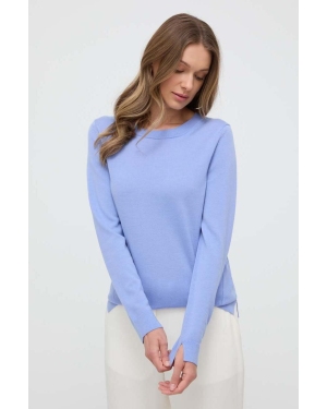 BOSS sweter wełniany damski kolor turkusowy lekki