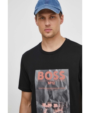 Boss Orange t-shirt bawełniany męski kolor czarny z aplikacją