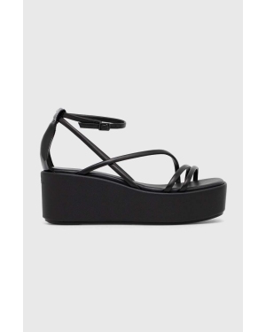 Calvin Klein sandały skórzane WEDGE SANDAL 30 LTH damskie kolor czarny na platformie HW0HW01949