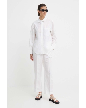 Calvin Klein spodnie z domieszką lnu kolor biały proste high waist K20K206695