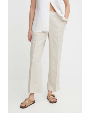 Calvin Klein spodnie z domieszką lnu kolor beżowy proste high waist K20K206695