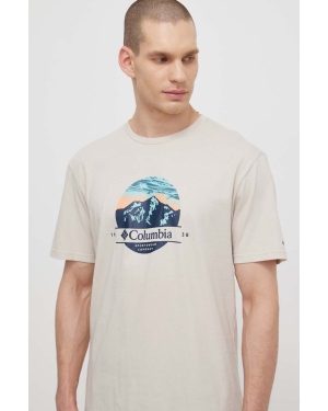 Columbia t-shirt bawełniany Path Lake męski kolor beżowy z nadrukiem 1934814